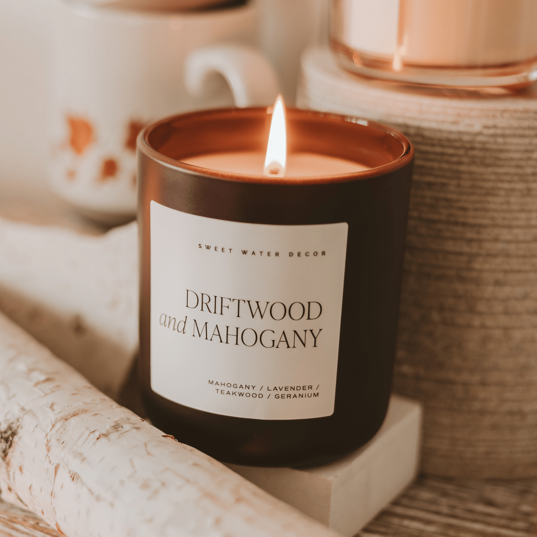Driftwood and Mahogany Soy Candle (15 oz Brown Matte Jar)