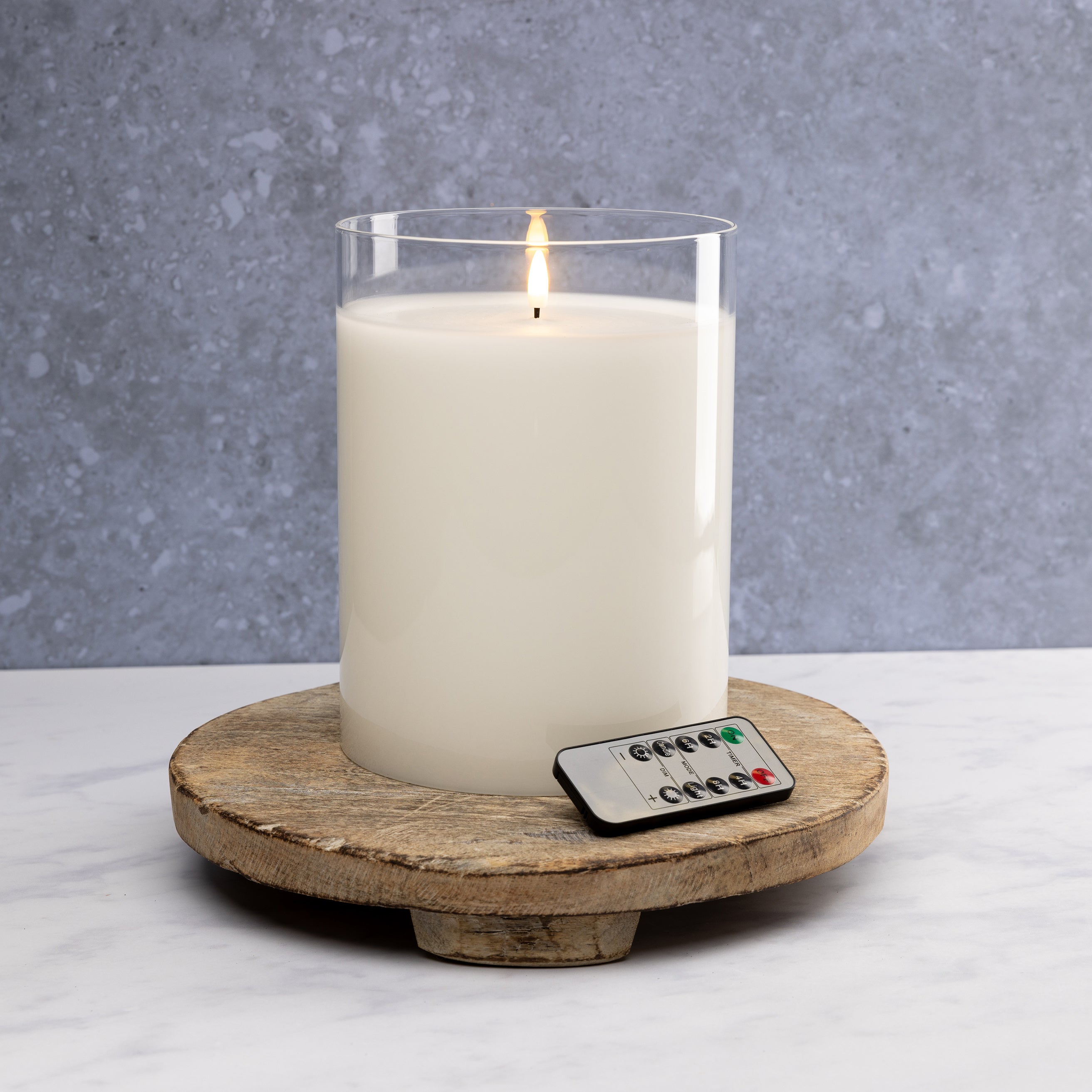 Large White Hurricane LED Flameless Glass Candle
