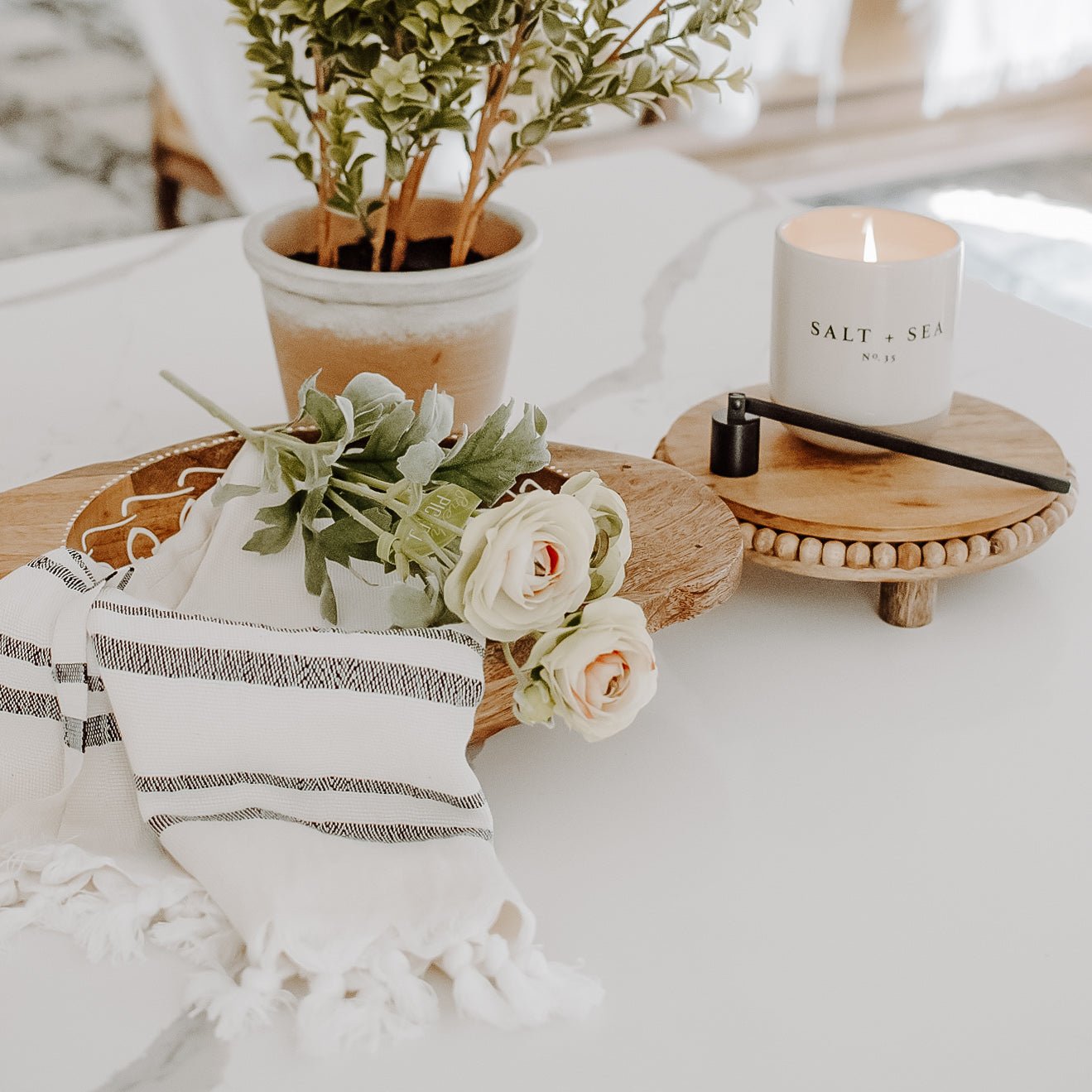 Haley Turkish Cotton & Bamboo Hand Towel (Two Stripe)
