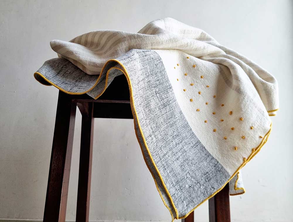 Ivory Linen Throw Blanket