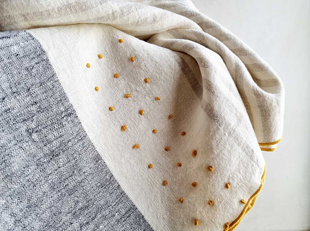 Ivory Linen Throw Blanket
