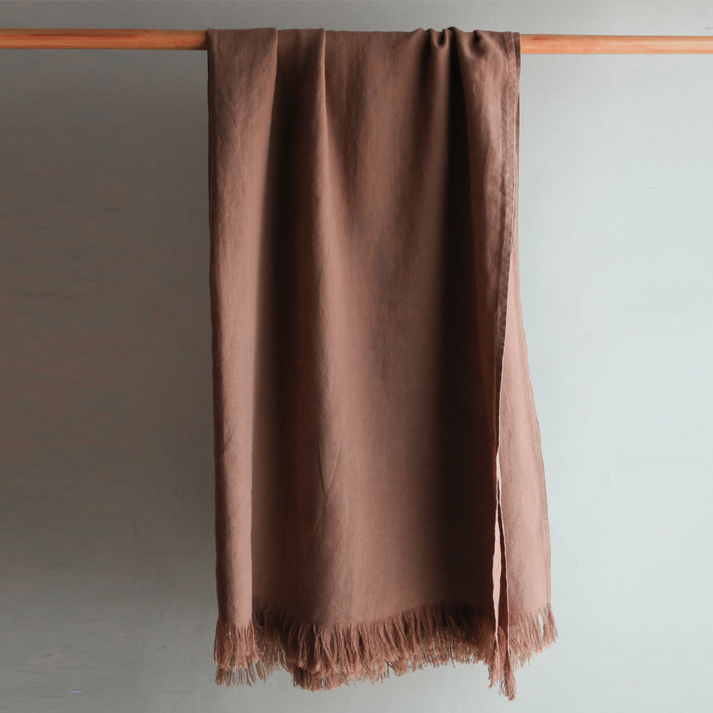 Linen Throw Blanket with Fringe