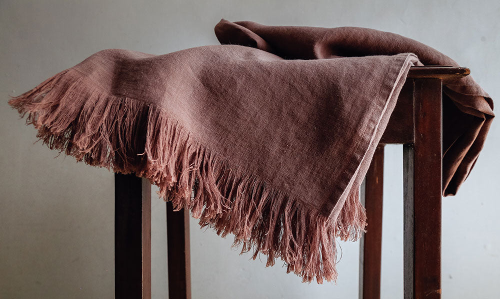 Linen Throw Blanket with Fringe