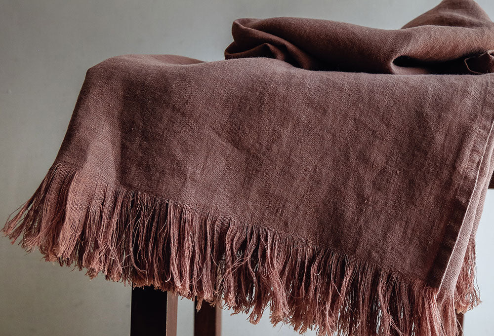 Linen Throw Blanket with Fringe