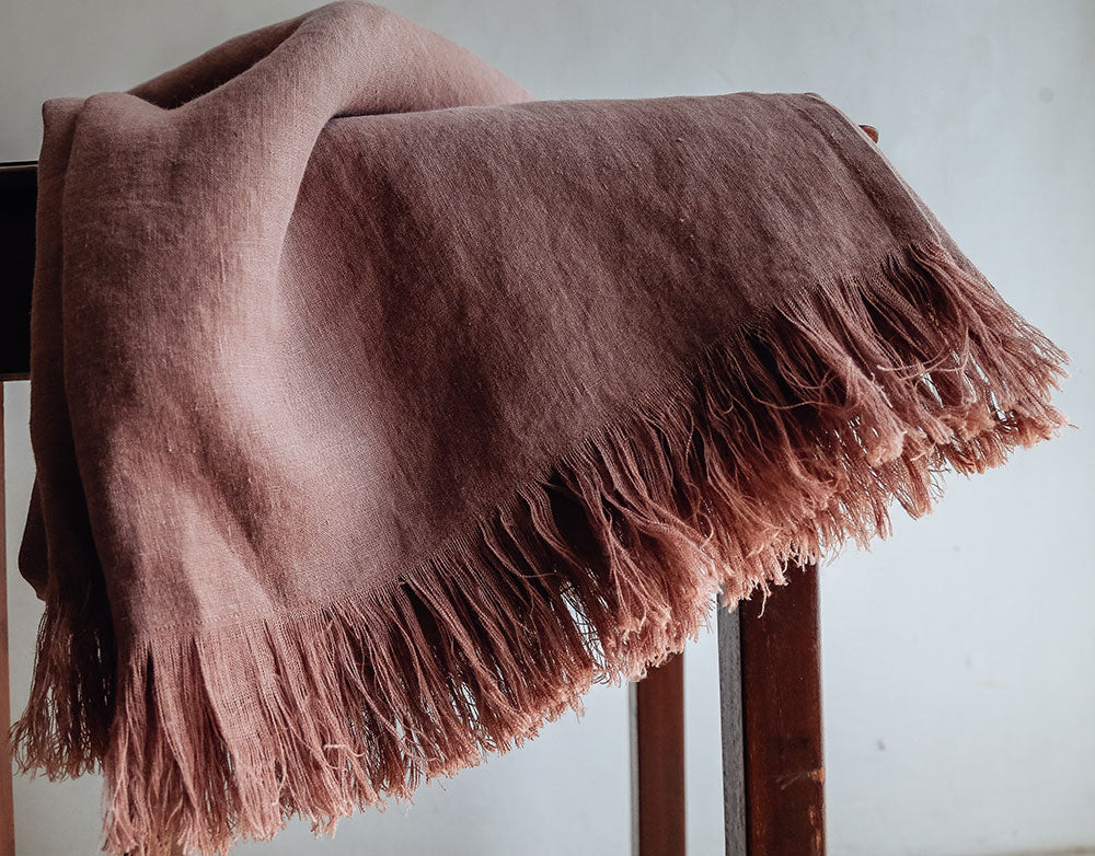Linen Throw Blanket with Fringe