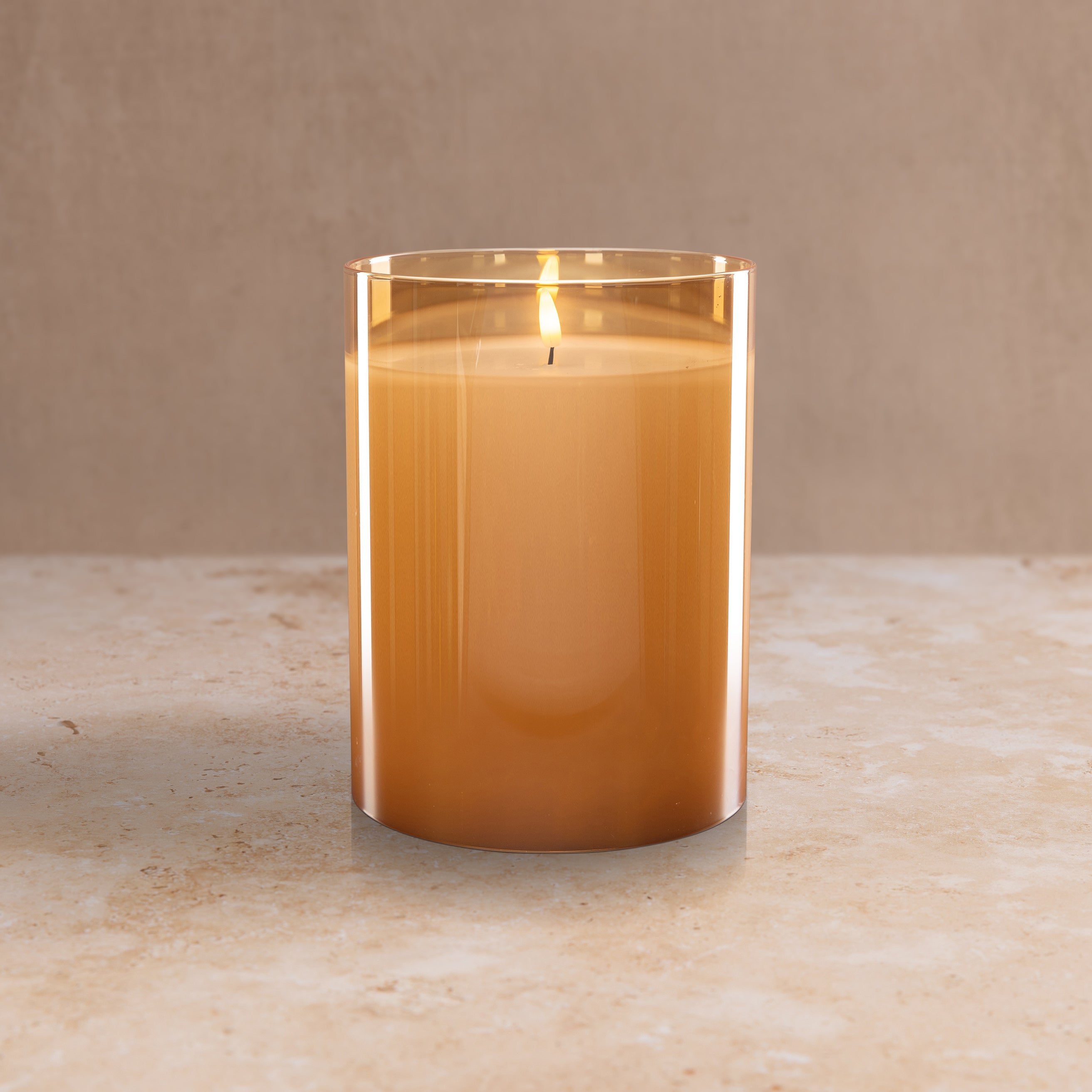 Large Amber Hurricane LED Flameless Glass Candle