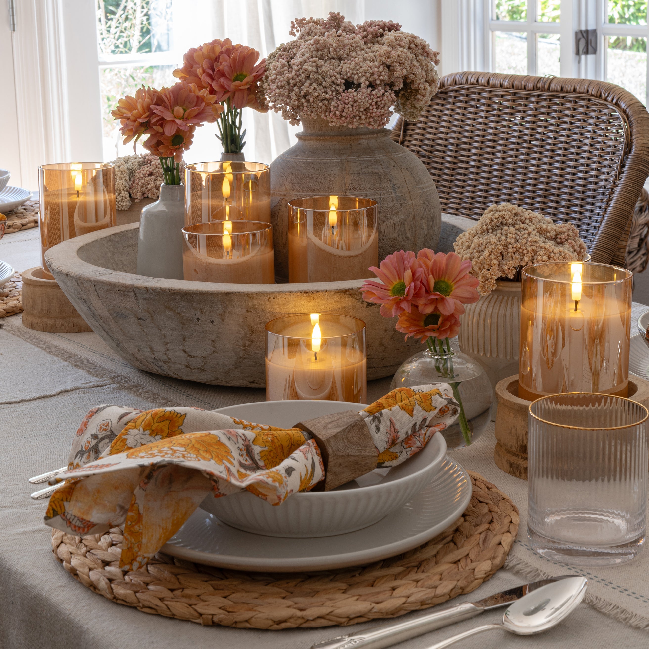 Amber Hurricane Flameless LED Glass Candles (Set of 3)