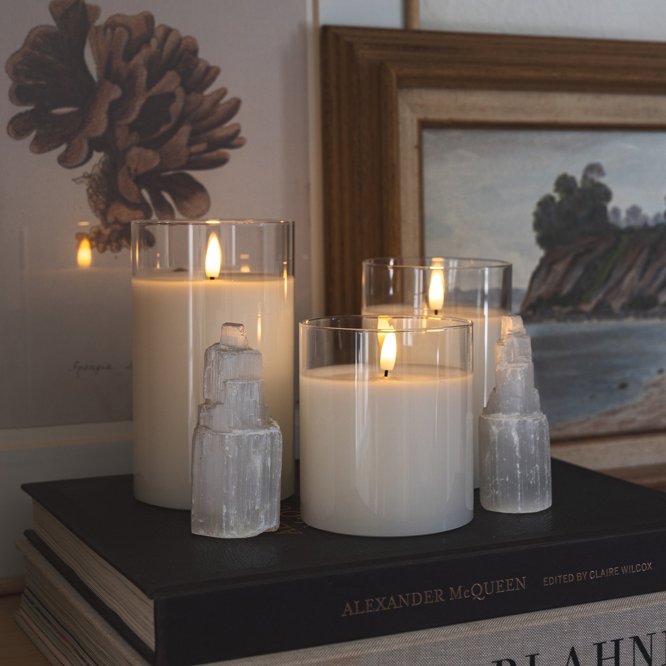 White Hurricane Flameless LED Glass Candles (Set of 3)