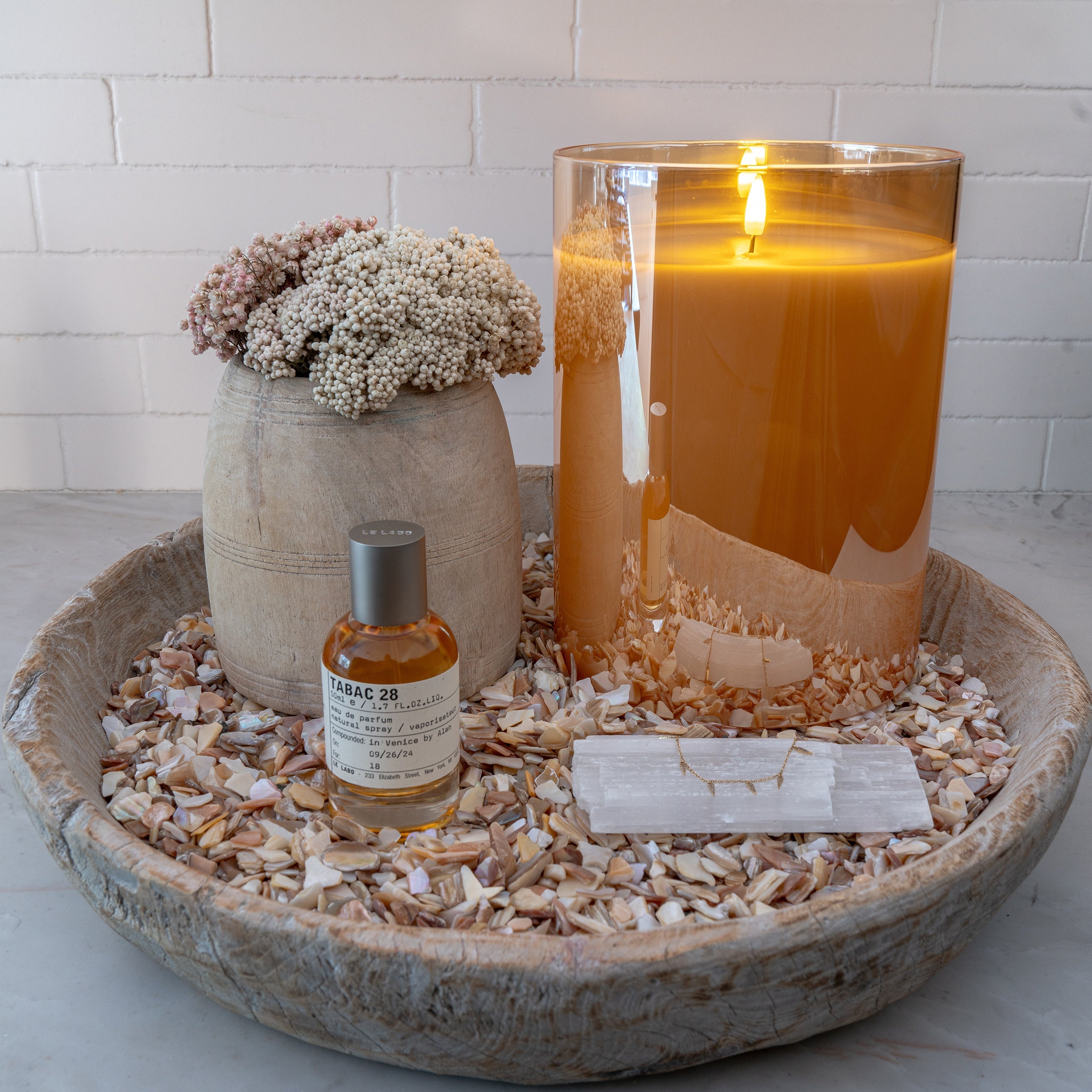 Large Amber Hurricane LED Flameless Glass Candle