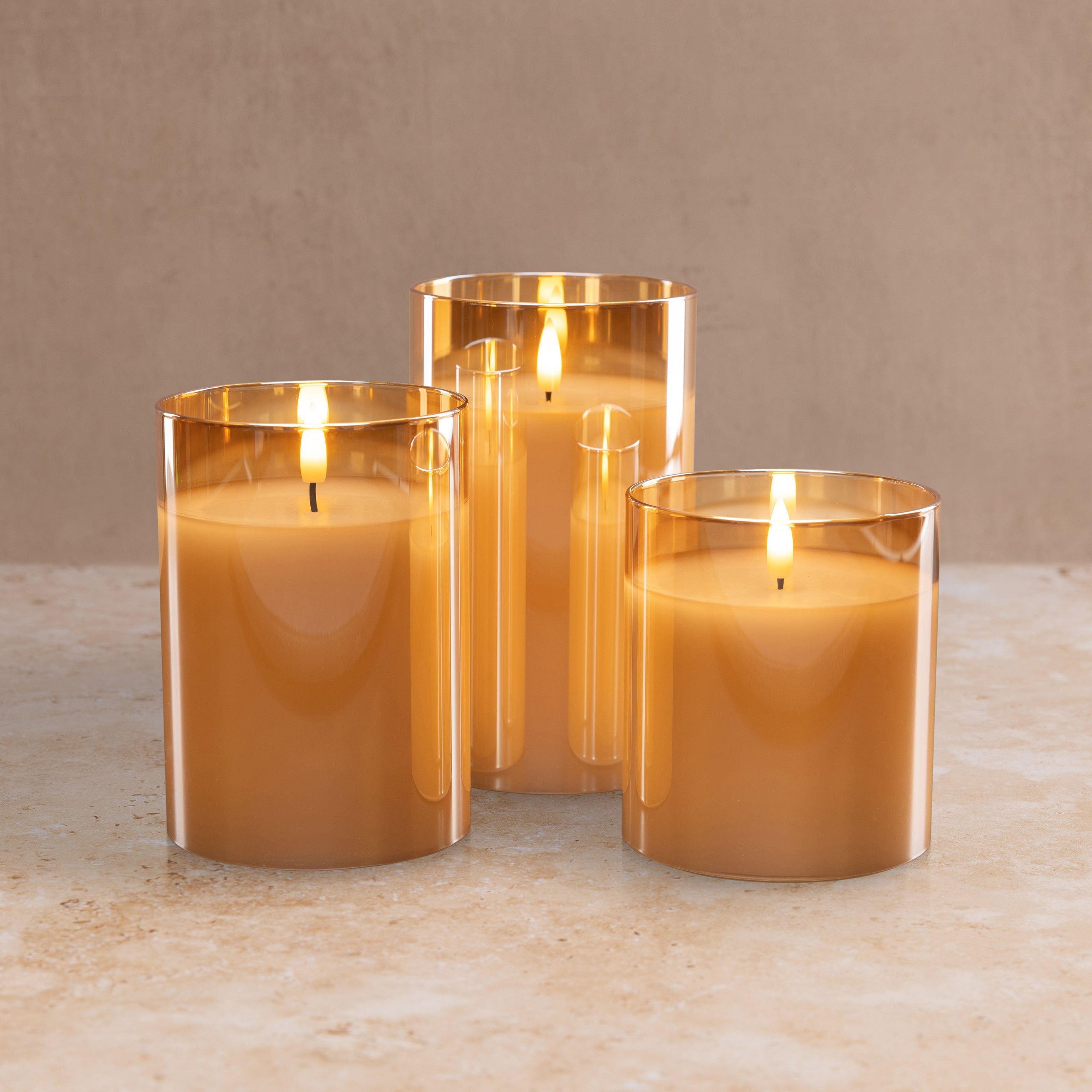 Amber Hurricane Flameless LED Glass Candles (Set of 3)