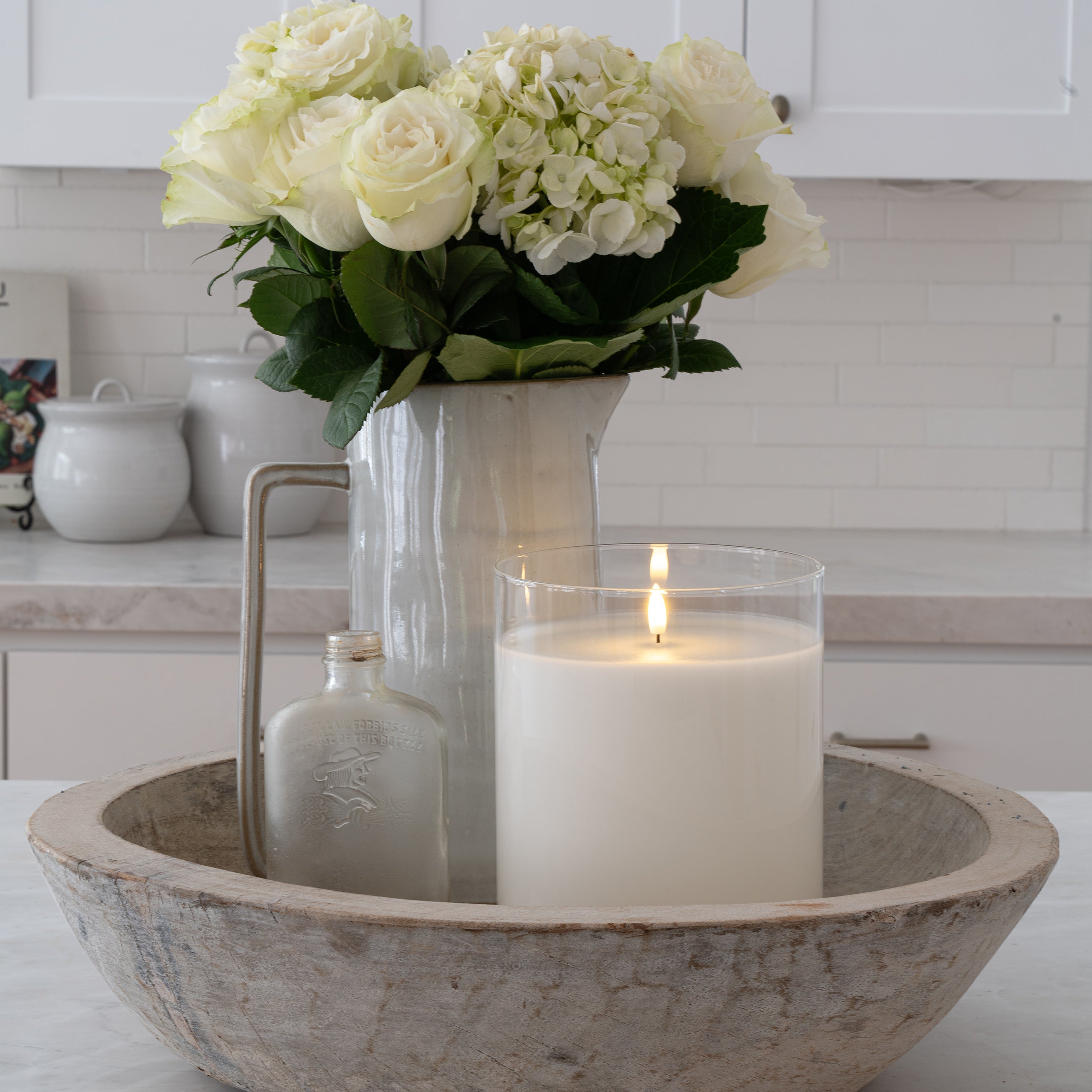 Large White Hurricane LED Flameless Glass Candle