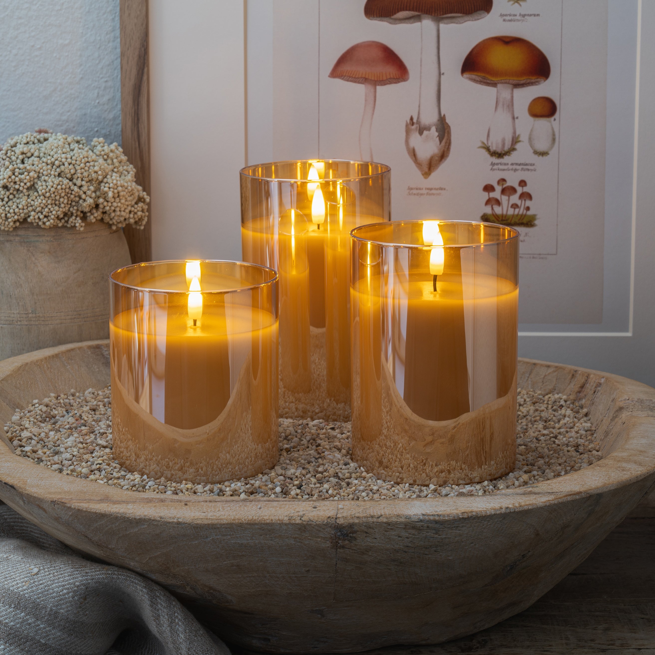 Amber Hurricane Flameless LED Glass Candles (Set of 3)