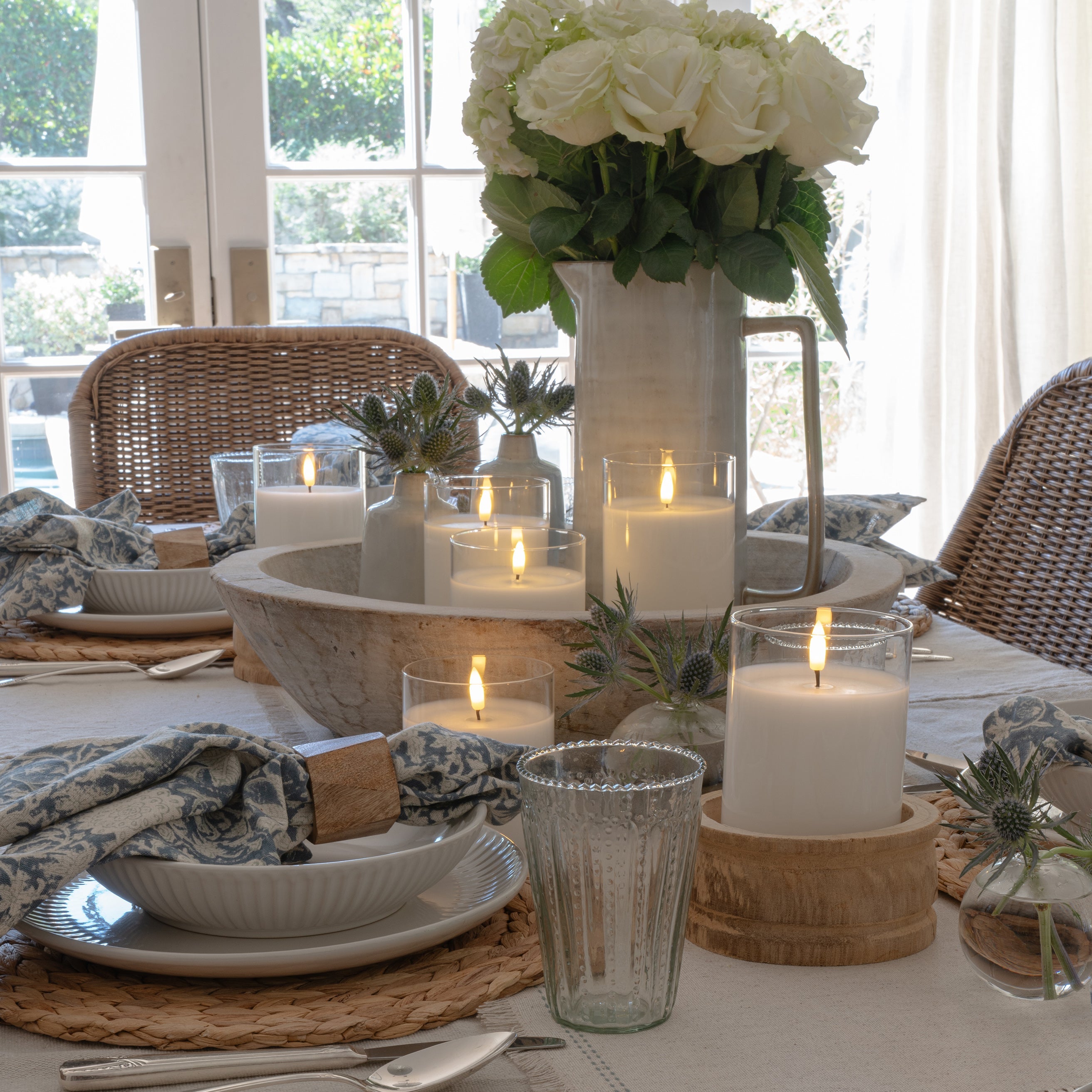 White Hurricane Flameless LED Glass Candles (Set of 3)