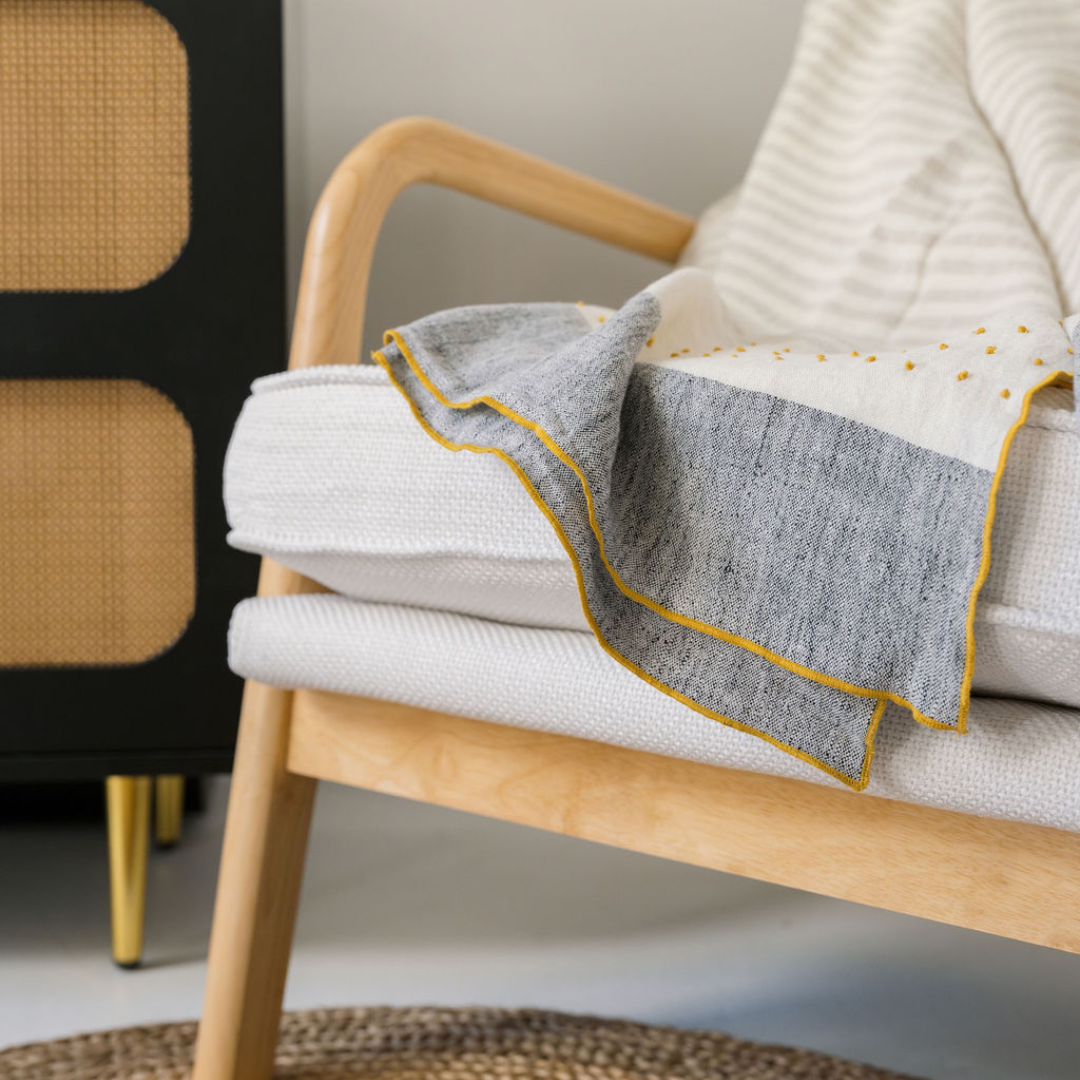 Ivory Linen Throw Blanket