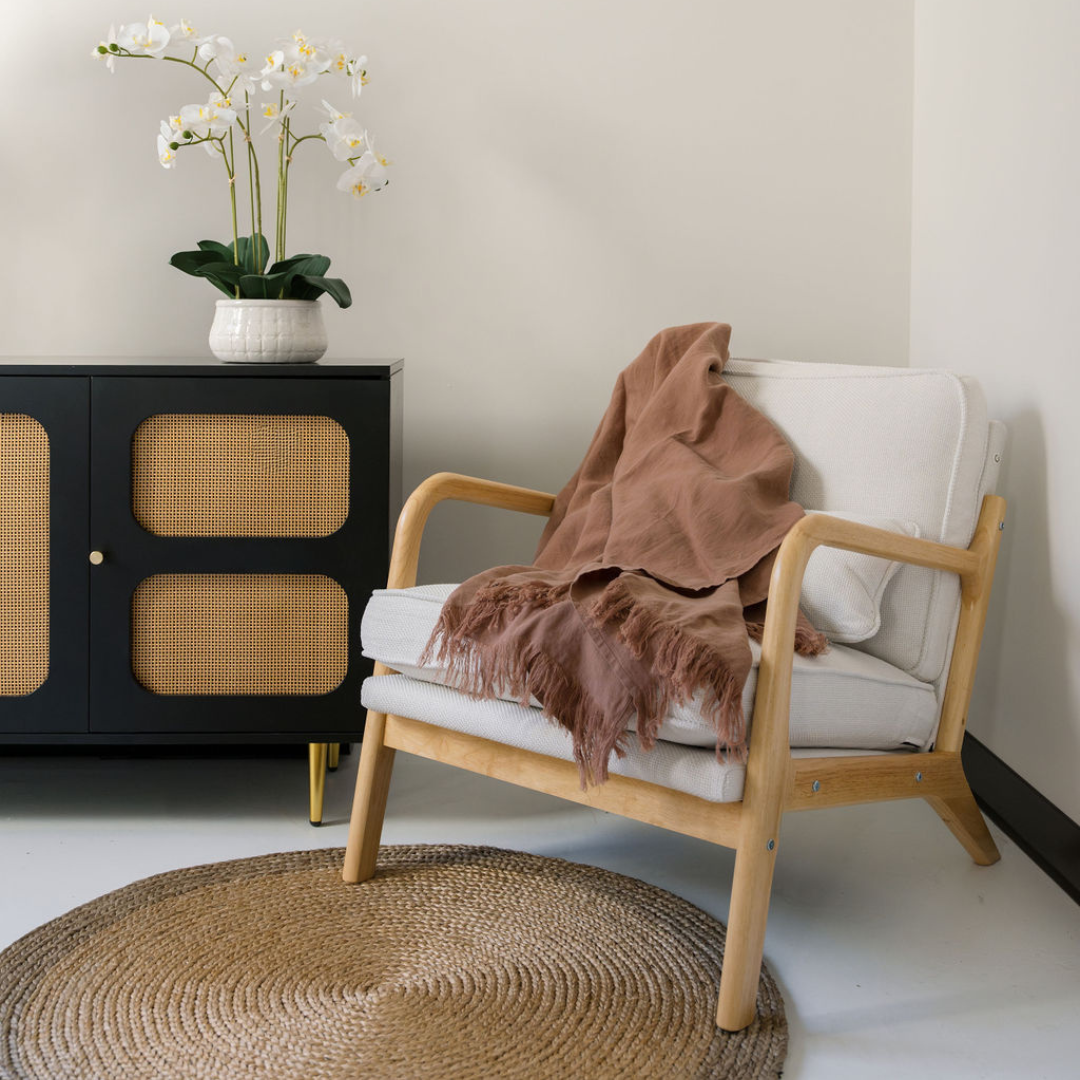 Linen Throw Blanket with Fringe