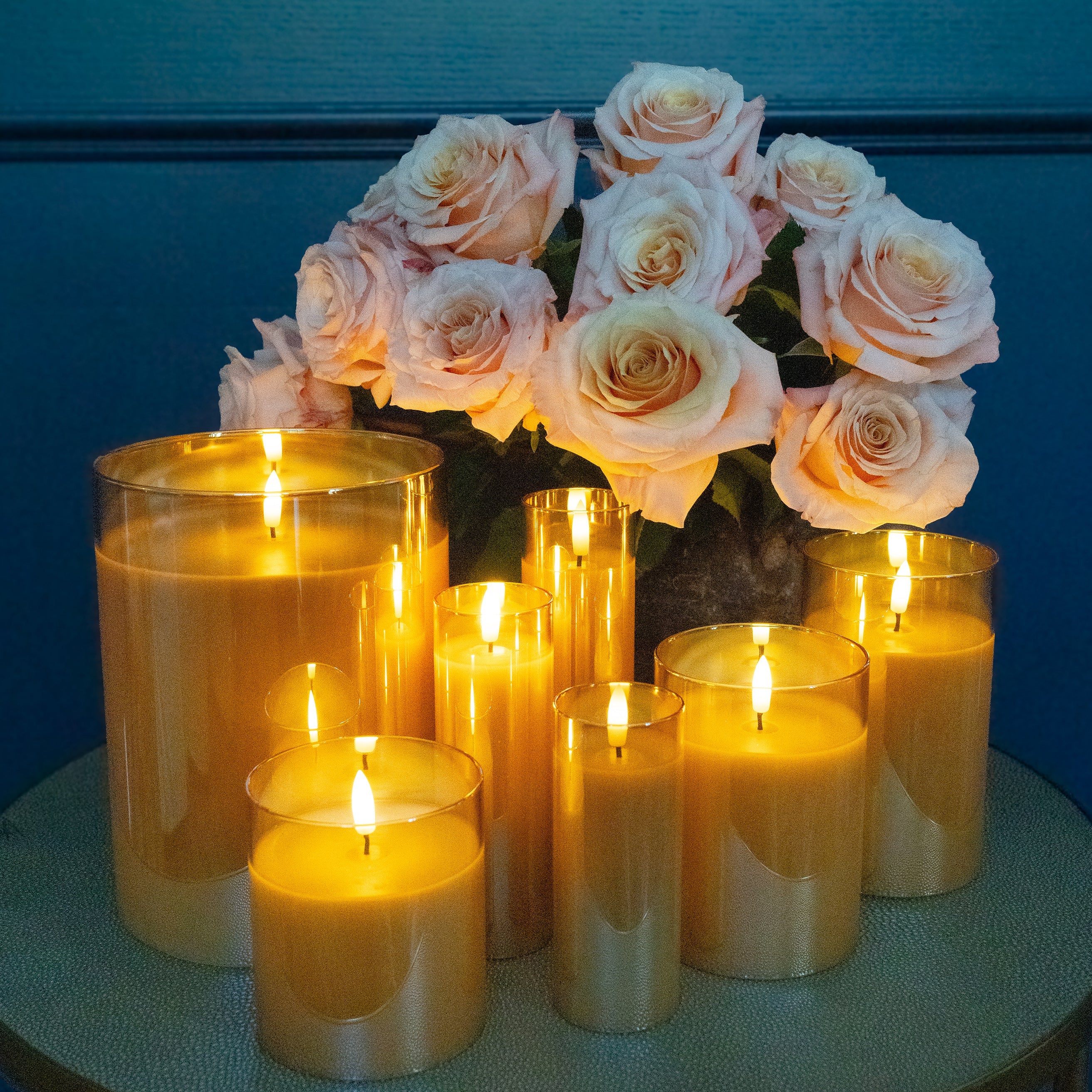Amber Pillar Flameless LED Glass Candles (Set of 3)