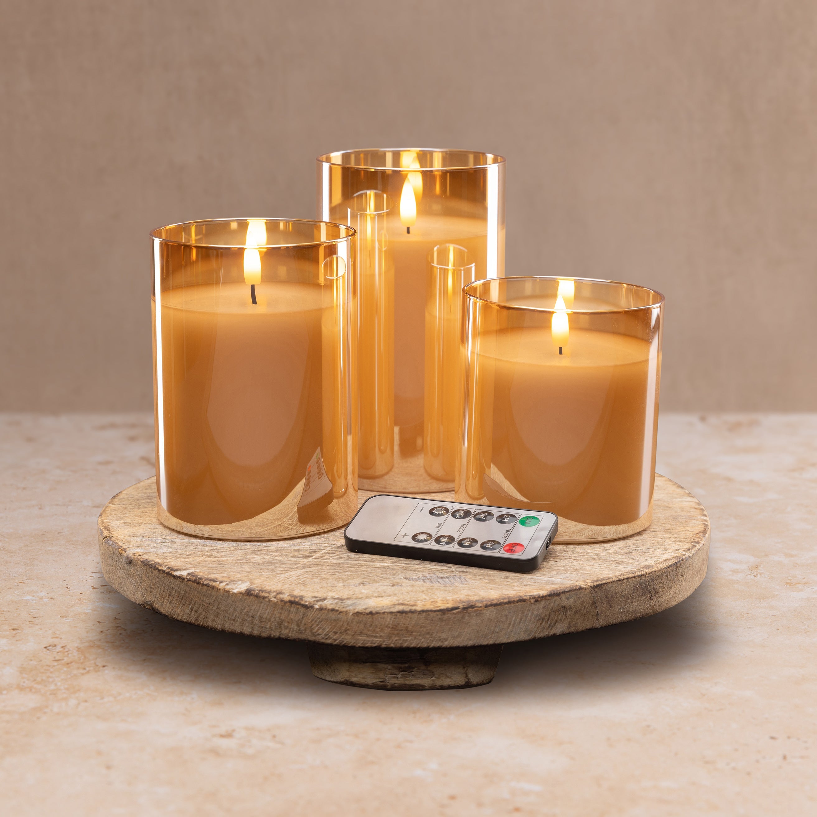 Amber Hurricane Flameless LED Glass Candles (Set of 3)