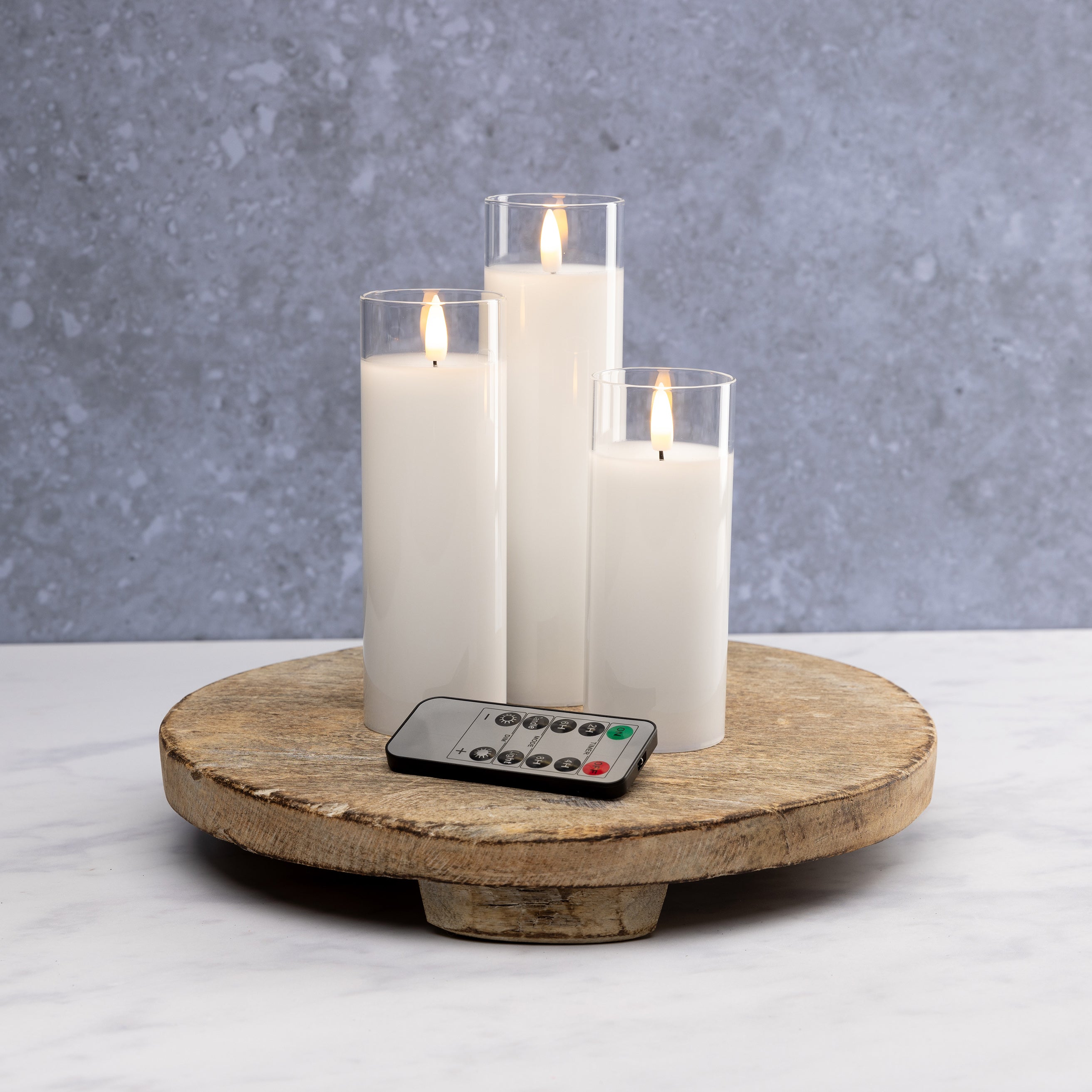 White Pillar Flameless LED Glass Candles (Set of 3)