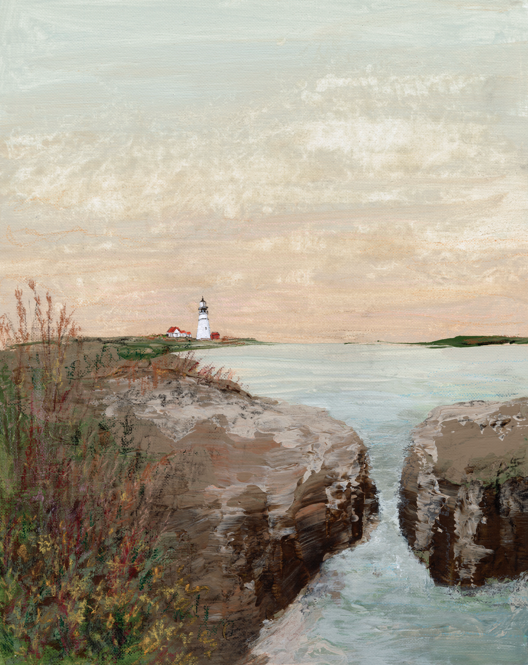 Golden Hour at the Lighthouse Canvas Wall Art