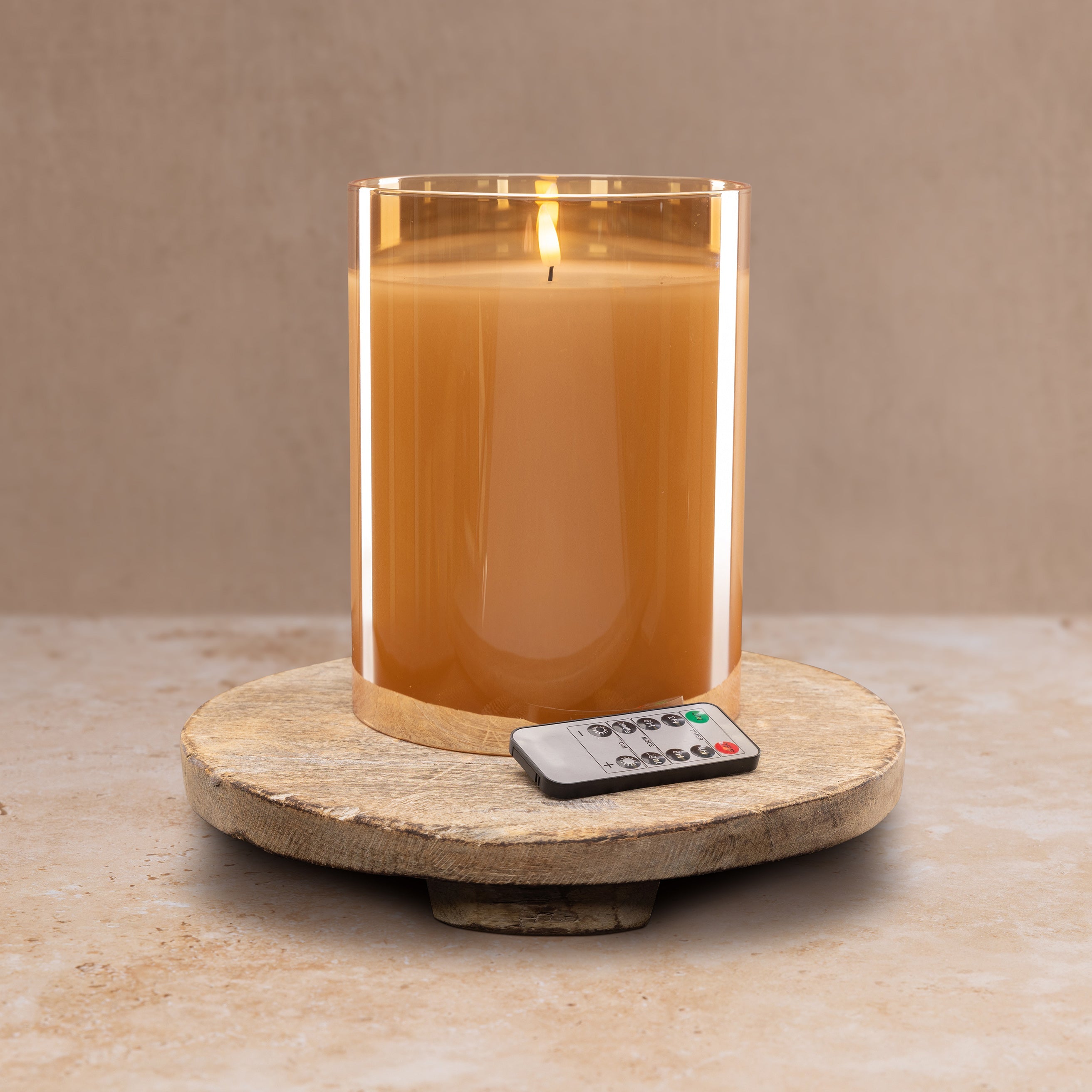 Large Amber Hurricane LED Flameless Glass Candle