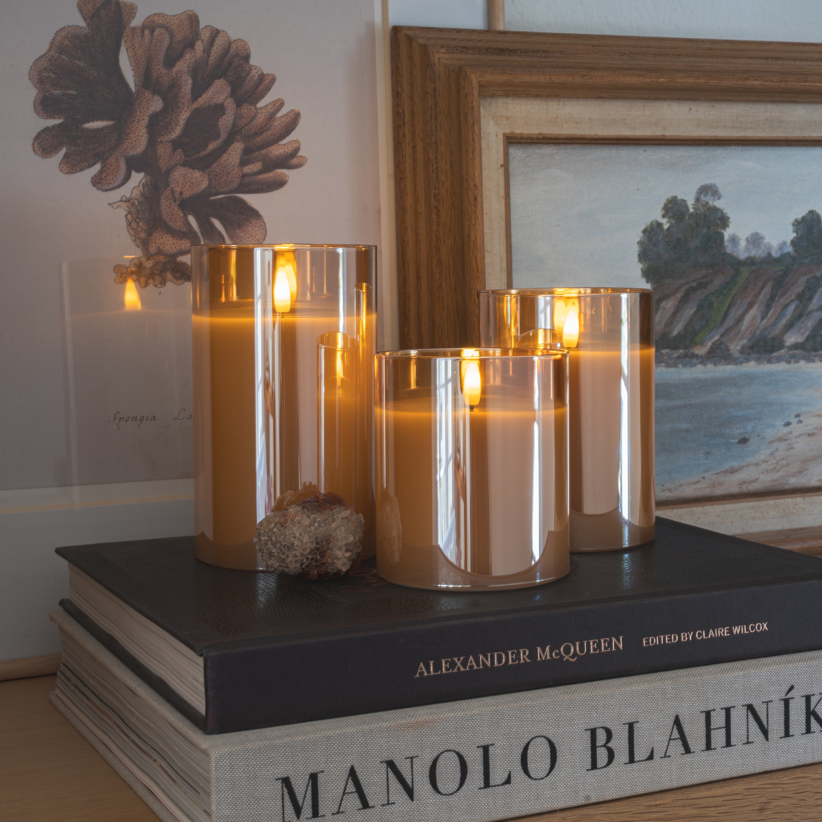 Amber Hurricane Flameless LED Glass Candles (Set of 3)