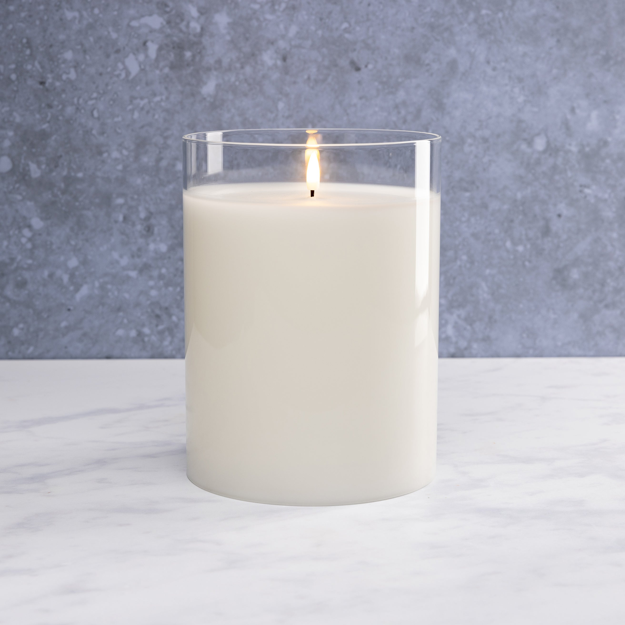 Large White Hurricane LED Flameless Glass Candle