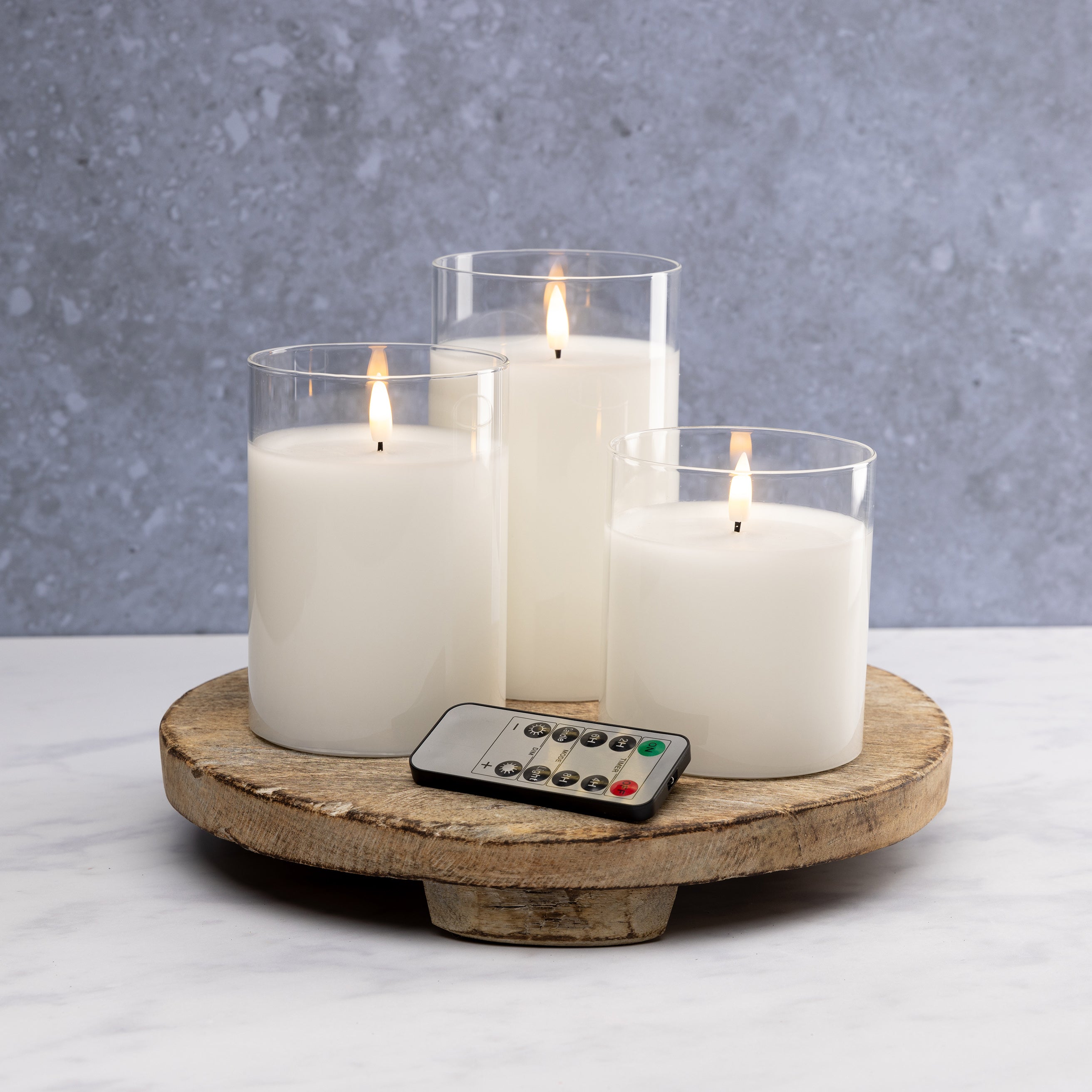 White Hurricane Flameless LED Glass Candles (Set of 3)